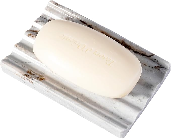Soap Holder, Marble Soap Dish for Shower, Bar Soaps Holder with Water Ripple Design, Easy Cleaning Soaps Saver for Kitchen Sink，Bathroom, Executive Indian Natural Stone Soap Tray