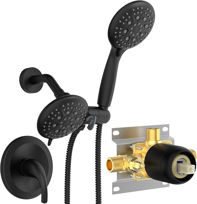SR SUN RISE 6-Spray Shower Faucet 3-Way Combo Shower Head and Hand Held Shower Separately or Together, Shower Trim Kit Matte Black(Valve Include)