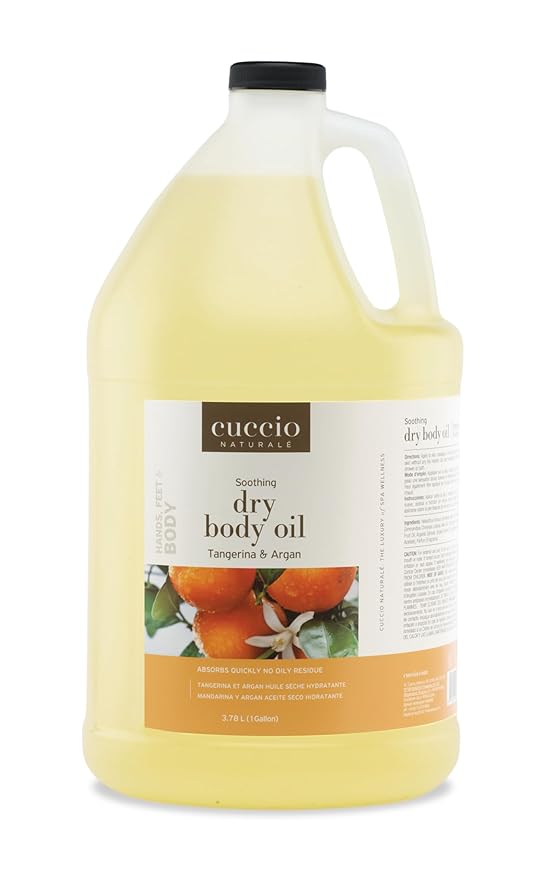 Cuccio Naturale Dry Body Oil – Tangerina & Argan Scent, 1 Gallon (128 oz) Refill – Lightweight Non-Greasy Hydrating Body Oil for Smooth Skin – Professional & Home Use – Paraben-Free, Cruelty-Free