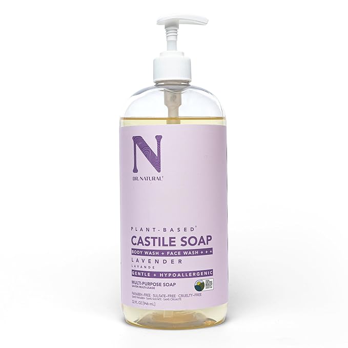 Dr. Natural Castile Liquid Soap - Multi-Use Body Wash, Shampoo and Face Wash - Hydrating Body Soap for Skin, Hair, Pets and Home - Lavender - 32 oz.