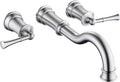 Roman Bathtub Faucet Wall Mount Widespread Tub Filler with Rough-in Valve 3 Holes 2 Lever Handle Elegant Classic Spout for Bathroom, Brushed Niickel