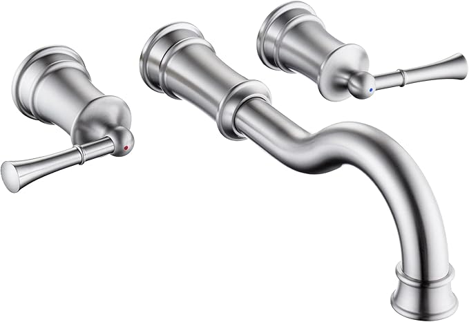 Roman Bathtub Faucet Wall Mount Widespread Tub Filler with Rough-in Valve 3 Holes 2 Lever Handle Elegant Classic Spout for Bathroom, Brushed Niickel