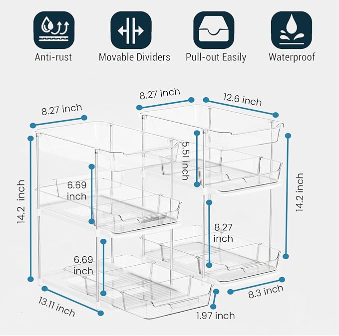 Bathroom Organizers And Storage – With Multipurpose Holder, 2 Sets of 3-Tiers Stackable Under Sink Bathroom Drawer Organizer Multi-Purpose Pantry Organizer And Kitchen Organization With Dividers