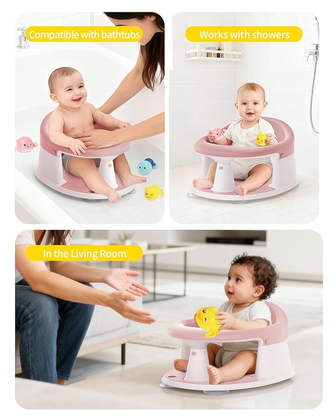 Baby Bath Seat for Babies 6 Months & Up, Bath Seats for Babies Sitting Up, 3 Baby Bath Toys, Open Design, Non-Slip, Compact Toddler Bath Seat.