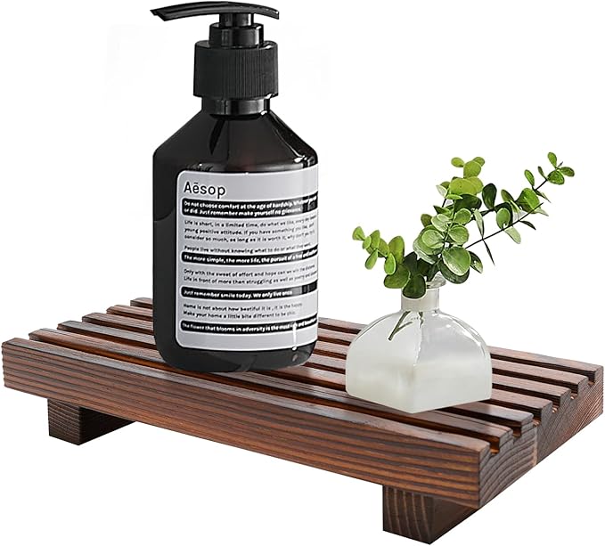 Small Kitchen Sink Soap Tray for Counter Soap Dish Dispenser Holder Wooden Risers Stand for Bathroom Decor Farmhouse Wood Pedestal Kitchen Accessories Countertop Vanity Counter Decorative Tray
