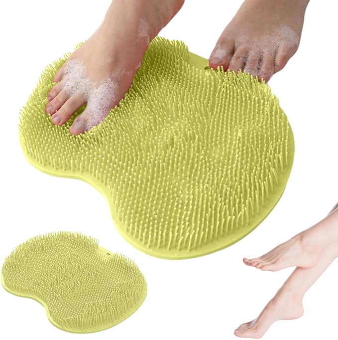 Shower Foot Scrubber Mat with Non-Slip Suction Cups, Non Slip Bathtub and Shower Mat with Suction Cups and Drain Holes, Foot Back Cleaning Pad Back Washer Exfoliating Bath Wash Pad (Green)