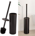 BESy Toilet Brush and Holder, Toilet Cleaner Bowl Set with Two Brush with Extra Long Handle, Durable Bristles Toilet Scrubber and Covered Holder, Drip-Proof Stainless Steel Oil Rubbed Bronze