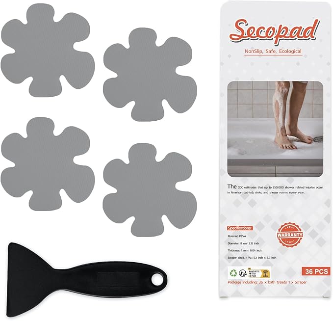 Bathtub Stickers Non-Slip, 36PCS Safety Shower Treads Adhesive Appliques with Premium Scraper Grey