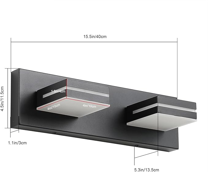 SineRise LED Modern Bathroom Vanity Light Fixtures (2-Light, 15.5-Inch), Matte Black Modern Acrylic Bathroom Wall Lighting Fixtures Over Mirror (Cool White 6000K)