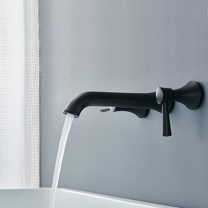 Tub Faucet Wall Mount Roman Tub Filler Black Brass Bathtub Faucets with 2 Handles