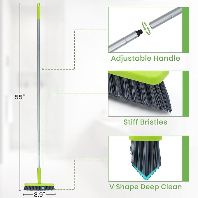 Grout Cleaner Brush with Long Handle, Floor Scrub Brush for Shower Tile, Bathroom Crevice Cleaning Brushes with Heavy Duty Stiff Bristles