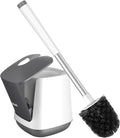 SetSail Toilet Brush and Holder, Self Closing Lid Toilet Bowl Brushes Holder and Extra Long Handle Ventilated Toilet Brush Set for Bathroom Cleaning, Nylon Bristles, White & Grey