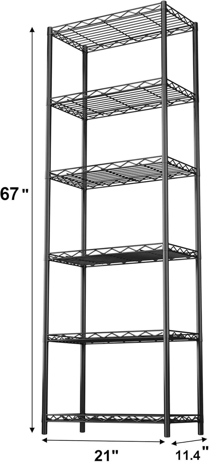 HOMEFORT 6-Tier Wire Shelving, 6 Shelves Unit Metal Storage Rack, Durable Organizer, Perfect for Pantry Closet Kitchen Laundry Organization (Black)