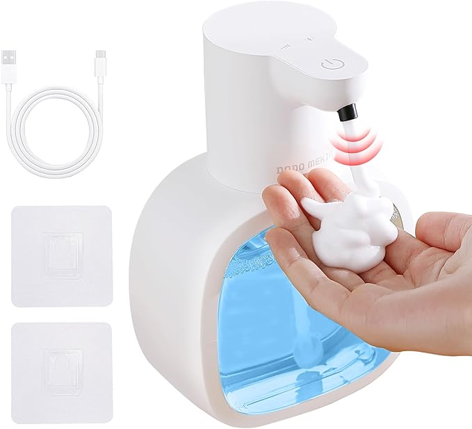 Automatic Foaming Soap Dispenser, 17oz/500ml Touchless Rechargeable with 4-Level Adjustable & IPX5 Waterproof - Level Display for Wall/Tabletop Use in Bathroom, Kitchen, White