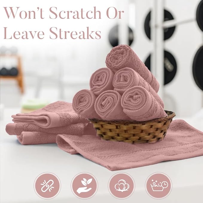 DAN RIVER 12-Pack Premium 100% Cotton Dusty Rose Face Towels – Reusable Face Towel Set, Soft & Absorbent wash Cloths for Your face, Bathroom & Body – Hand and Face Towels, 550 GSM (12x12 in)