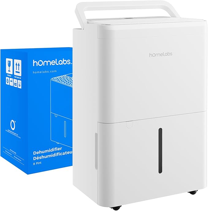 hOmeLabs Dehumidifier - Advanced Humidity & Moisture Control, Quiet, Efficient, Auto Shut-off, Ideal for Home, Basement, Office - 1,800 Sq Ft Wi-Fi (8 Pint MAX 24 Pint at 95°F, 90% RH)