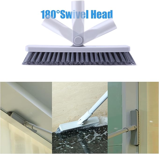 YONILL Grout Brush with Long Handle - Heavy Duty Grout Cleaner Brushes for Tile Floors, Swivel Stiff Bristles Floor Scrubber Cleaning Tool, Floor Scrub Brush for Shower, Kitchen, Baseboards and Corner