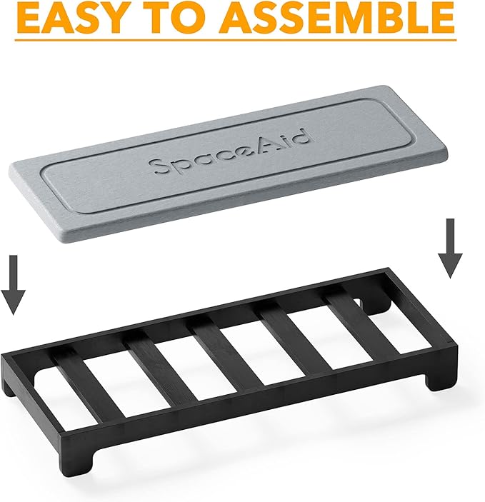SpaceAid DryingNeat Sink Organizer, Instant Dry Sink Caddy Organizers, Kitchen Sponge Soap Holder Dispenser, Countertop Fast Drying Counter Tray Rack (Bamboo Rack, Black)