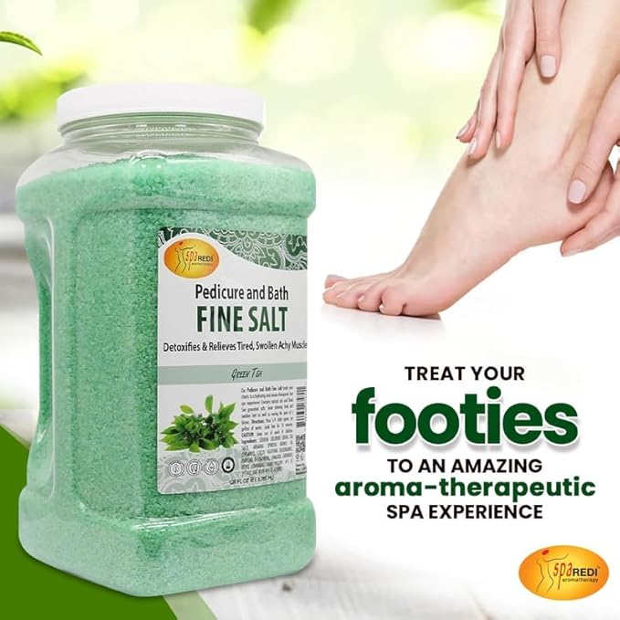 SPA REDI - Detox Foot Soak Pedicure and Bath Fine Salt, Green Tea, 128 Oz - Made with Dead Sea Salts, Argan Oil, Coconut Oil, and Essential Oil - Hydrates, Softens and Moisturizes