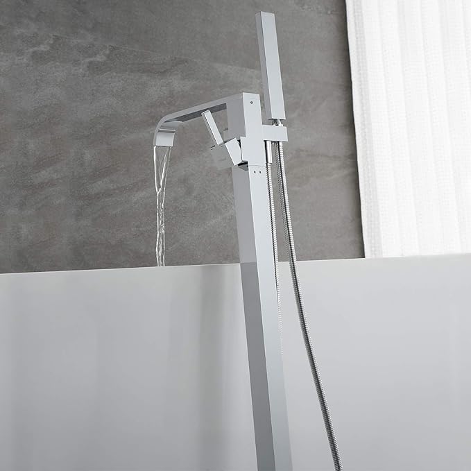 Freestanding Bathtub Faucet Tub Filler Faucets Chrome Floor Mount Brass Single Handle with Hand Shower
