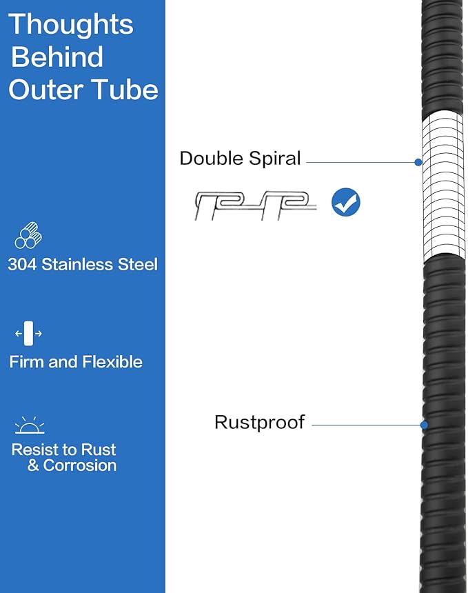 RUMOSE 79 inches Shower Hose Shower Head Extension Hose Extra Long Stainless Steel Shower Tube Attachment Flexible Handheld Shower Sprayer Hose, Matte Black