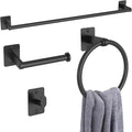 Matte Black Bathroom Accessories Set, KLJKPA 4 Pieces Bathroom Hardware Set, 24 inch Towel Bar, Towel Racks for Bathroom, Robe Towel Hooks, Toilet Paper Holder Wall Mounted