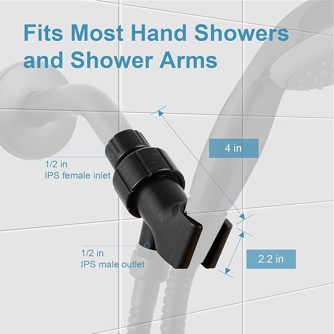 OFFO Shower Head Holder for Handheld Shower Head, Oil Rubbed Bronze Adjustable Shower Arm Mount for Connecting Shower Arm and Shower Hose, 1/2 in IPS Female Inlet and Male Outlet