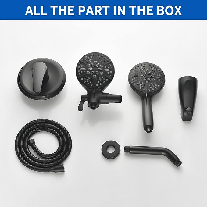 Tub and Shower Faucet Set Complete Dual Shower Head and Handheld 2 in 1 Combo Set Shower System with Tub Spout Tub and Shower Trim Kit Matte Black