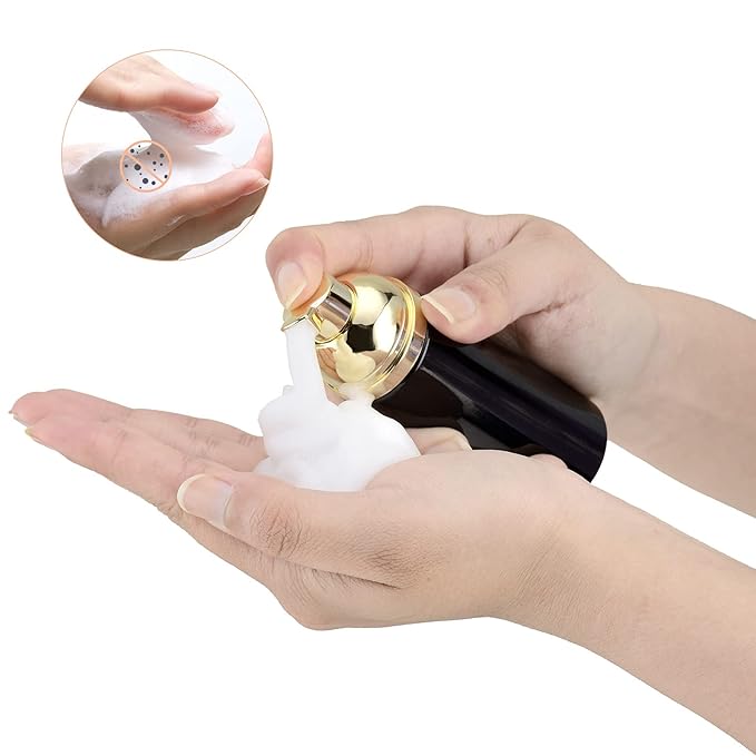 2oz Foam Pump Bottle (3PCS) Empty Travel Foaming Dispenser for Hand Soap, Lash Cleanser, Shampoo (60ml, Gold &Black