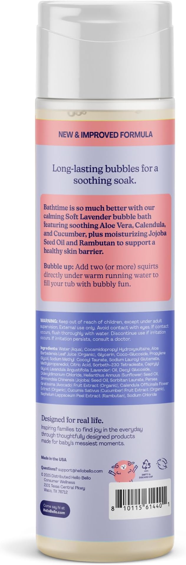 Hello Bello Ultra-Hydrating Baby Bubble Bath, Soft Lavender Scented, Tear Free & Safe for Sensitive Skin, Dermatologist Tested & Pediatrician Approved, 10oz Bottle