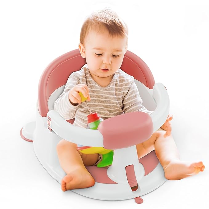 Baby Bath Seat for Babies: Non-Slip Infant Bathtub Chair with Suction Cups, Safe & Comfortable Baby Bath Support, Ideal for Sitting Up, Easy to Clean, Stable Design, Pink (6-24 Months)