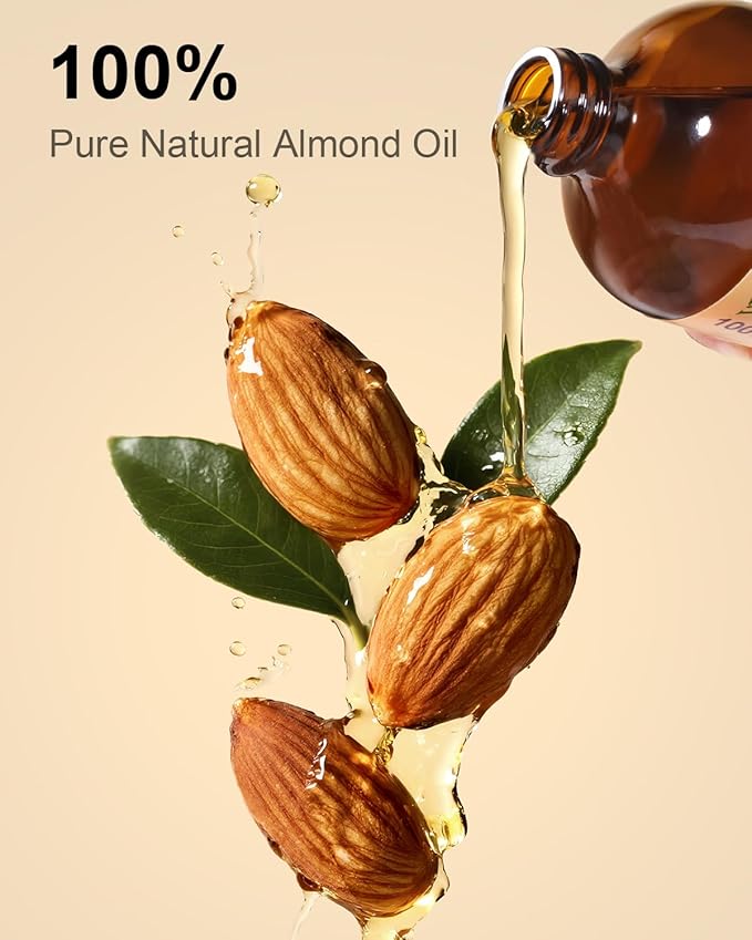 Organic Almond Oil 16 fl oz, USDA 100% Pure Cold Pressed Almond Oils in Glass Bottle, Natural Moisturizer for Face, Hair & Body, Ideal Carrier Oil for Skin Care, DIY Beauty & Soothing Massage