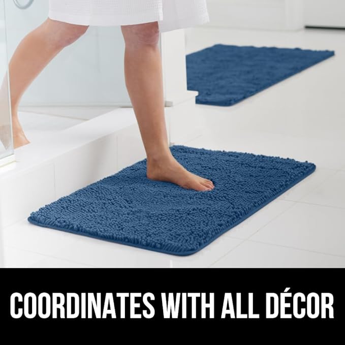 GORILLA GRIP Bathroom Rug Sets, Soft Chenille 2 Piece Area Rugs Set, Toilet Base Mat and 30x20 Carpet, Absorbent Microfiber Washable Mats Dry Quickly, Home Décor and Bath Room Accessories, Blue