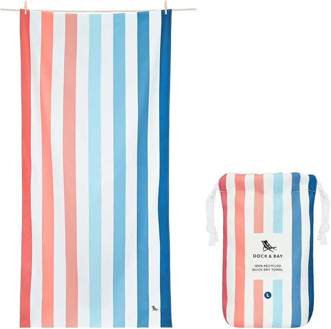 Dock & Bay Beach Towel - Quick Dry, Sand Free - Compact, Lightweight - 100% Recycled - Includes Bag - Rainbow Shores - Set of 4 - Extra Large (200x90cm, 78x35)