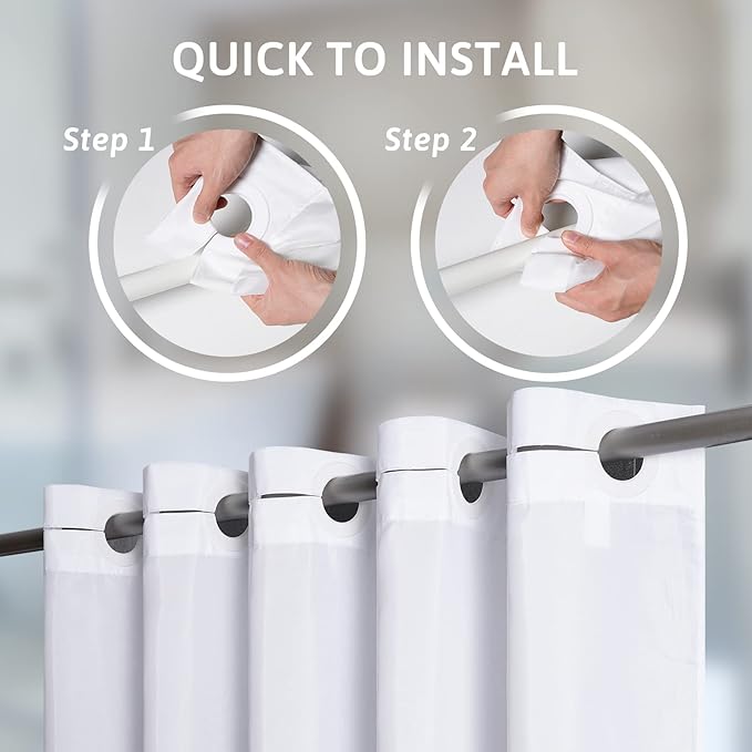 Furlinic White Shower Curtain No Hooks Needed,Polyester Fabric Long Shower Curtain Liner 78 Length with 10 Plastic Split Grommets,Machine Washable & Waterproof Bathroom Curtains,78x78 Inch