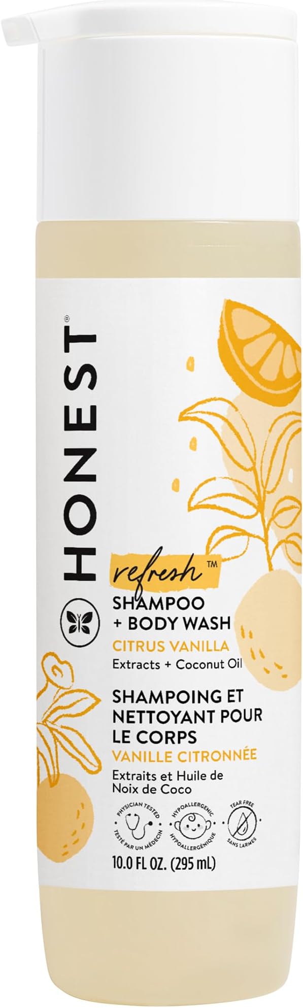 The Honest Company 2-in-1 Cleansing Shampoo Body Wash Gentle for Baby Naturally Derived Tear-free Hypoallergenic Citrus Vanilla Refresh 10 fl oz