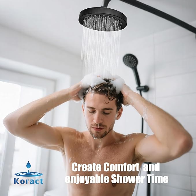 Shower Head High Pressure Rain Premium Quality Luxury Design Anti-Clogging Silicone Nozzles Adjustable Replacement for Bathroom Shower Heads (6 inch Round) (Matte Black)