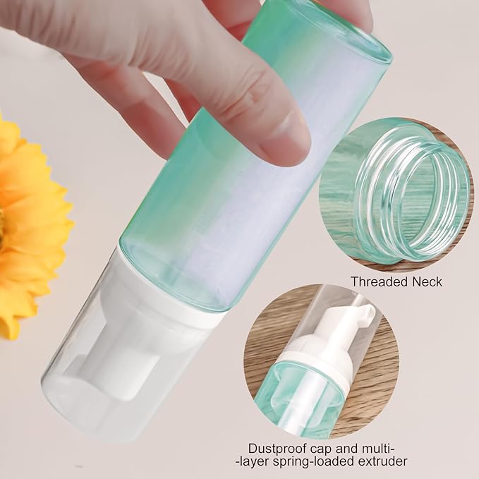2oz Plastic Foam Pump Bottle, Empty Bottle Travel Foaming Dispenser for Hand Soap, Shampoo (3Pcs, 60ml) (Clear+Green+Pink)