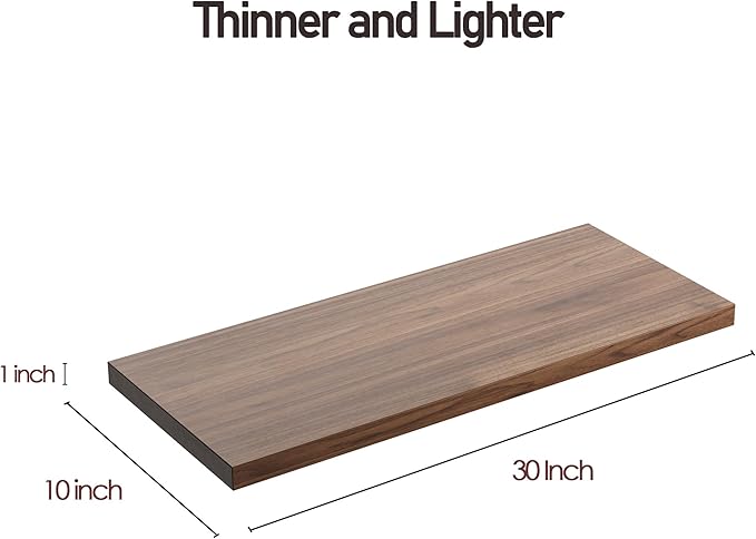 Wall Shelf Set of 3, Walnut Floating Shelves 30 in W x 10 in D x 1 in H, Wooden Floating Wall Shelf with Invisible Brackets for Living Room/Bedroom/Bathroom/Kitchen Storage and Decor