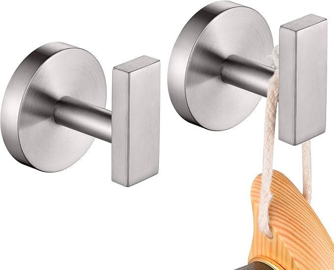 Robe Hook Brushed Nickel Bath Towel Hooks Stainless Steel Wall Hooks for Bathroom Kitchen Closet Garage Door Hanger 2 Pack, AN1001BR-P2