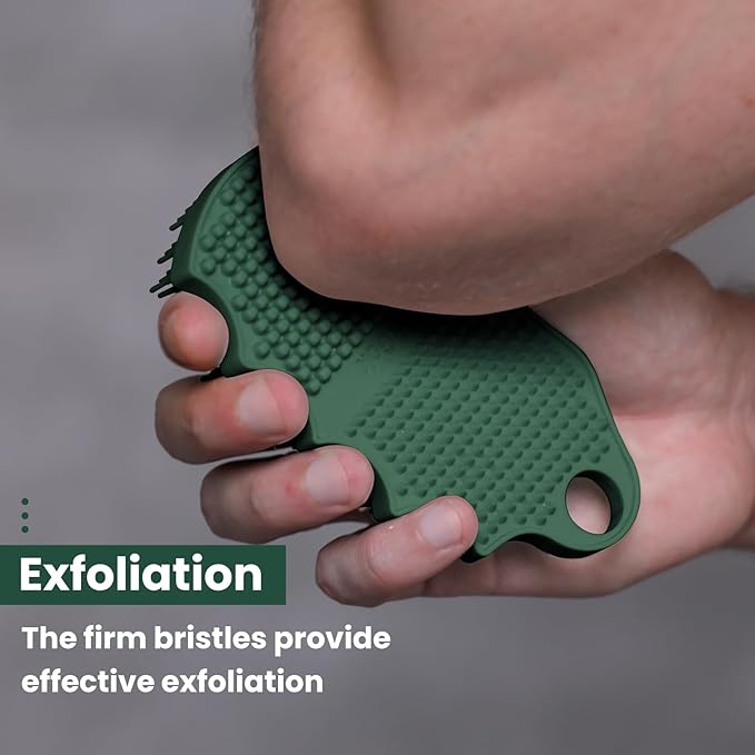 Silicone Body Scrubber Silver-Infused Dual-Sided 3-in-1 for Shower, Body Cleaning+Massage+Exfoliator Body Brush Buffer for Men and Women, Silicone Loofah, Non-Slip Handle (Midnight Green)