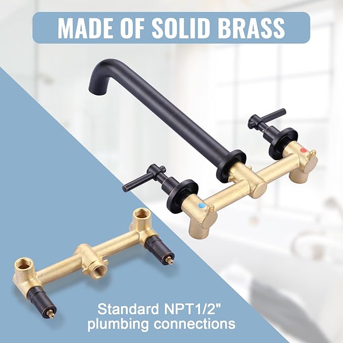 ALEASHA Wall Mount Tub Filler Tub Faucet High Flow Bathtub Faucets Two Handles Solid Brass, 12" Long Spout Reach, Oil Rubbed Bronze
