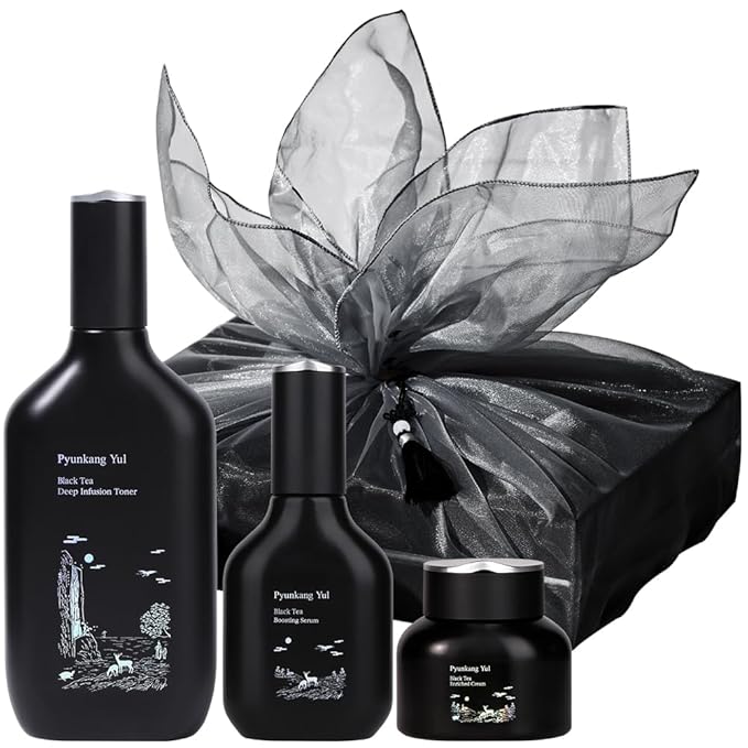 [PKY] Pyunkang Yul Black Tea Line Gift Box Set, Deep Nurishment for Anti-aging, Rich Moisture Toner, Revitalizing Serum & Condensed Nourishing Cream, Zero-Irritation, Korean Skincare (3-item set)