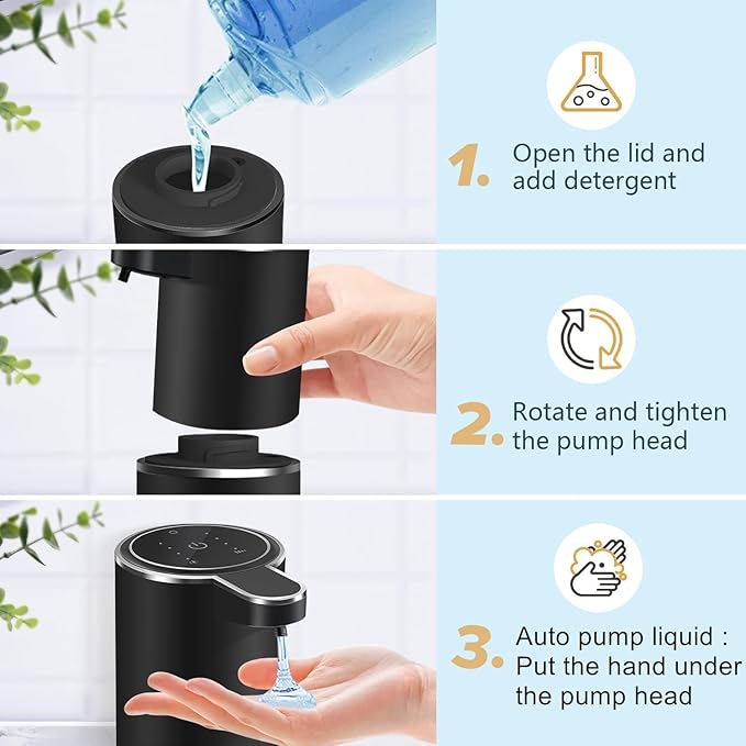 Automatic Liquid Soap Dispenser,4 Level Adjustable Liquid Dispenser, Rechargeable Soap Dispenser with USB Type C Rechargeable, 12.8oz/ 380ml Touchless Hand & Dish Dispenser for Bathroom, Kitchen