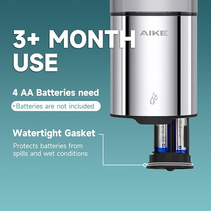 AIKE Automatic Wall Mount Liquid Soap Dispenser for Home and Commercial Bathroom 13.5oz IPX7 Waterproof,Polished Stainless Steel