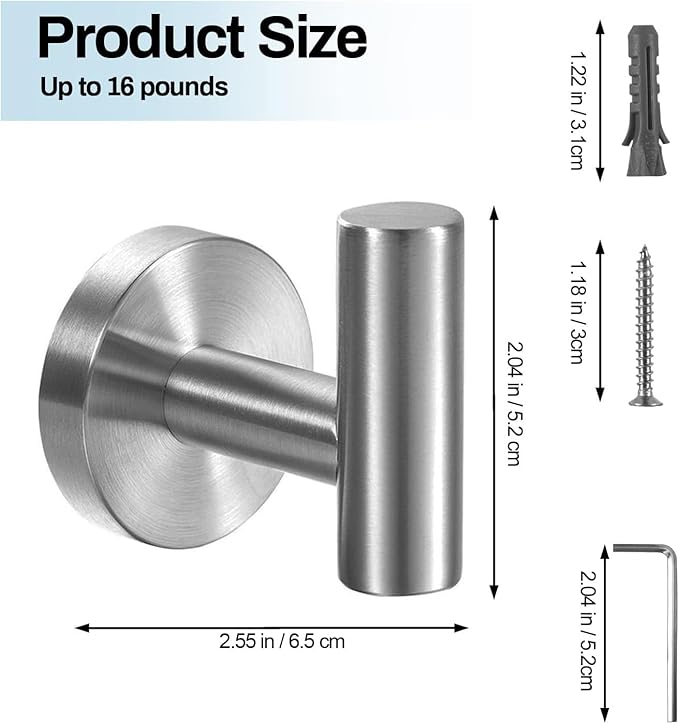 Kruodop Towel Hooks for Bathroom,4 Packs Wall Mount Towel Holder,Black Matte Wall Robe Hook,Stainless Steel Heavy Duty Door Hanger Towel Hook for Kitchen, Bedroom,Hotel,Pool,Coats - Silver