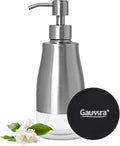 Gaussra Soap Dispenser with Coaster and Stickers, Brushed Nickel Stainless Steel Case Glass Liner Hand Pump Dispenser, Refillable Liquid Hand Soap Dispenser for Bathroom & Kitchen (11OZ / 320ML)