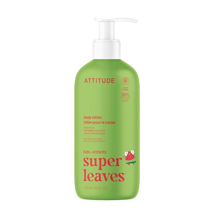 ATTITUDE Body Lotion for Kids, EWG Verifed Moisturizer, Dermatologically Tested, Plant and Mineral Based Cream, Vegan, Watermelon & Coco, 16 Fl Oz