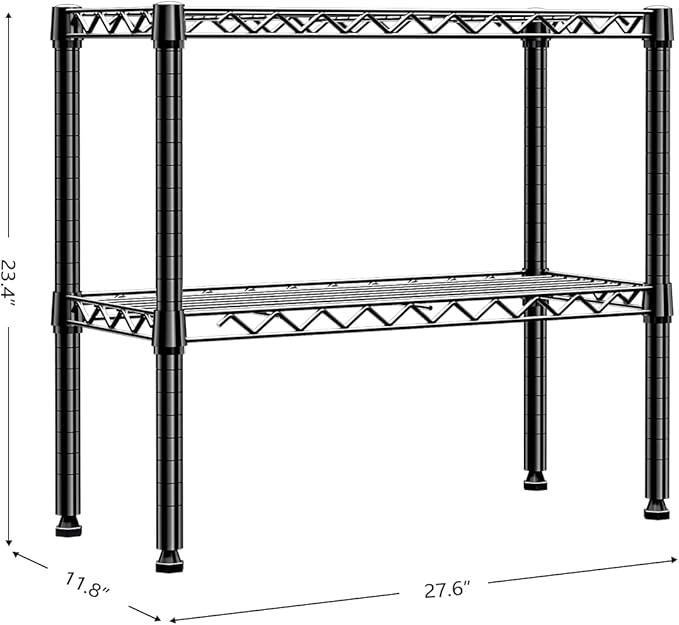 MZG 220 lbs 2 Tier Storage Rack Metal Wire Shelving Unit, Storage Standing Household Shelf Organizer for Laundry Bathroom Kitchen Pantry Closet Basement Utility Room, Black 11.8" D x 27.6" W x 23.4" H