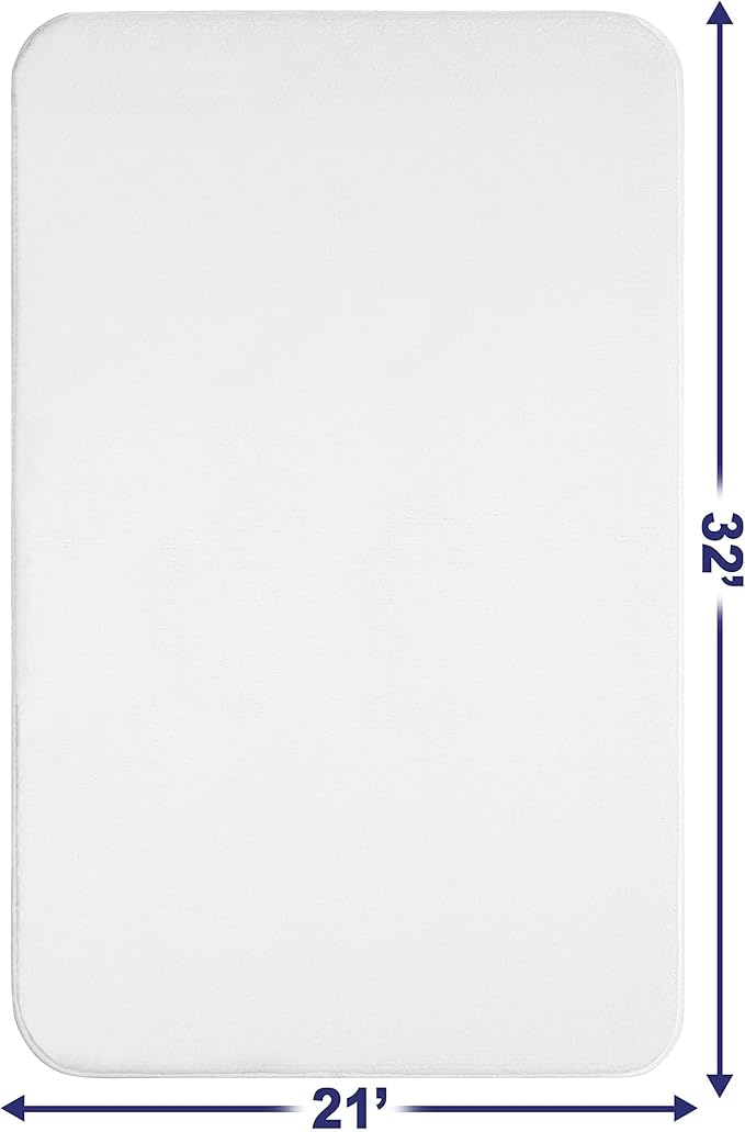 American Soft Linen 21x32 Fluffy Foamed Slip Reducer Bath Rug, Machine Washable Area Bath Mat Rugs for Bathroom, White